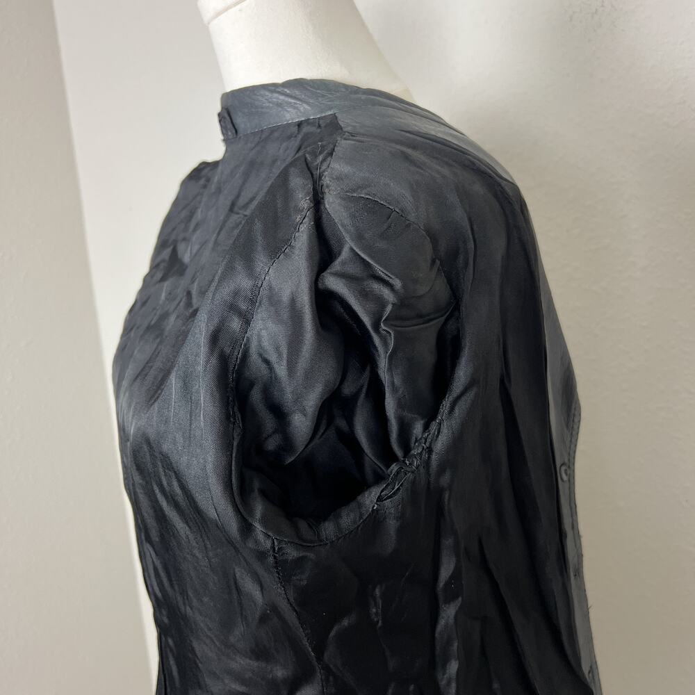 90s vintage black leather distressed faded minimalist grunge button coat jacket - Picture 6 of 9